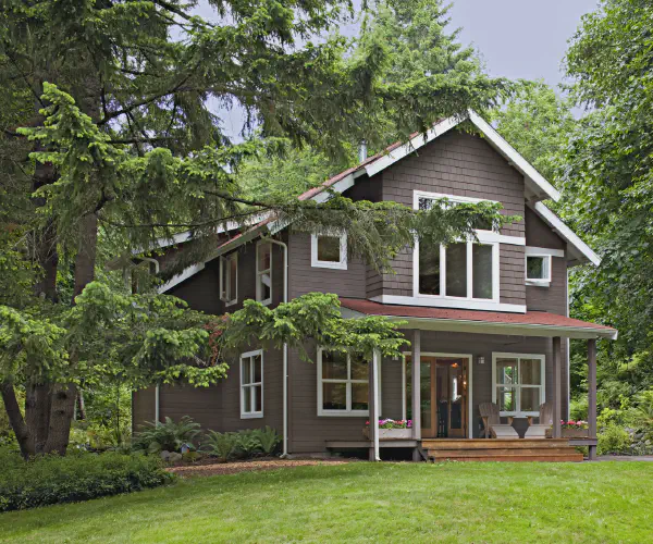 green lawn in front of country house